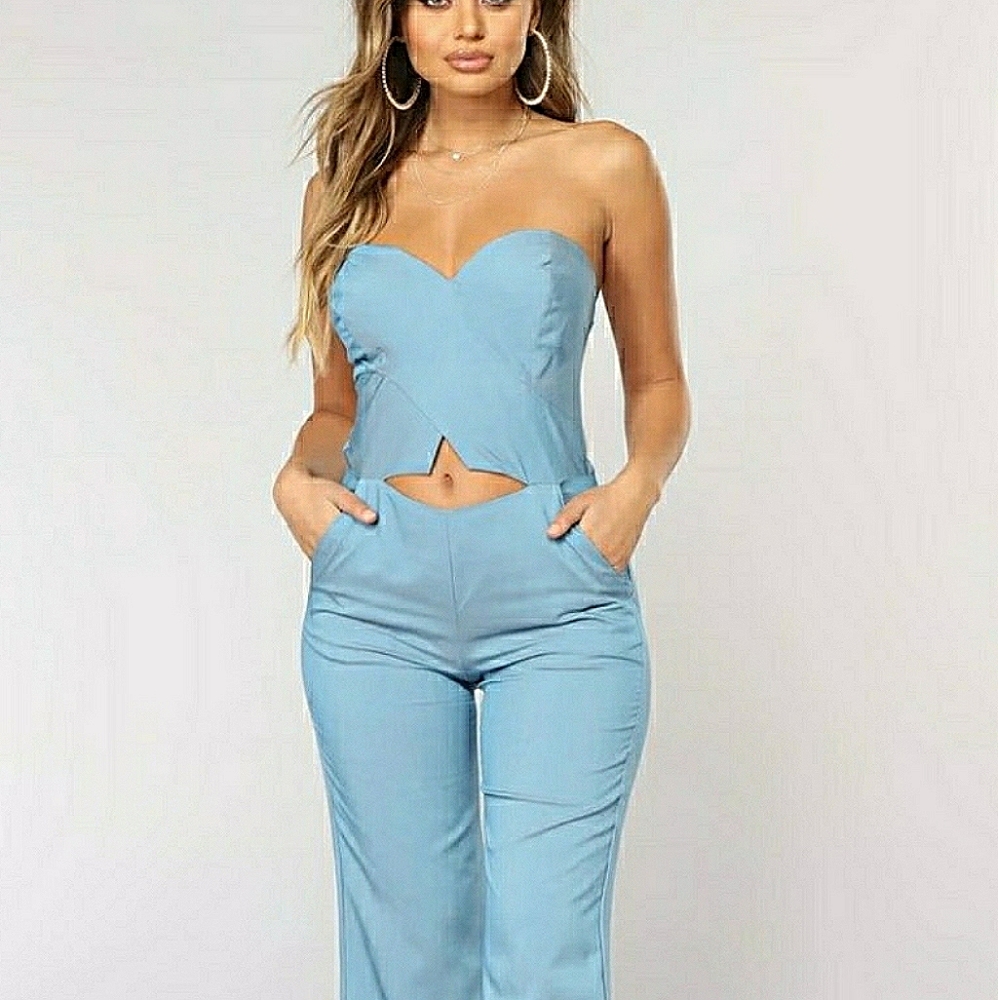 Fashion Nova “Denim” Strapless Jumpsuit Medium